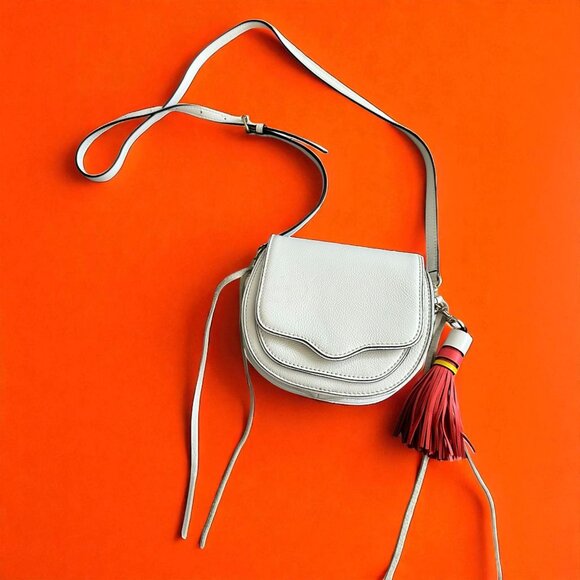 REBECCA MINKOFF White Leather Crossbody Tassle Bag - Picture 1 of 9